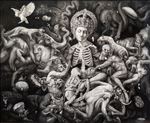 Artist : Kittisak Thapkoa, Wheel of Life สังสารวัฏ, 2018, Acrylic and drawing on canvas, 140x170 cm.