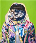 Boy with rain suit No.2, 2018, Oil on canvas, 125x150 cm.