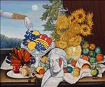 Appropriation art (After Henri Rousseau, Paul Cezanne, Paul Gauguin, René Magritte, Roy Lichtenstein, Van Gogh), 2019, Acrylic and oil on canvas, 100x120 cm.