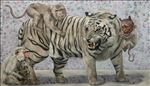 The monkey will be a tiger ลิงจะเป็นเสือ, 2020, Oil on canvas, 110x190 cm.
