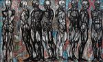 Human being, 2020, Drawing and Oil on canvas, 205x338 cm.