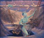 Manut Lao-on, วิกฤต วัยกลาง..วัน (Mid..day Crisis), 2025, Acrylic on canvas, 160 x 185 cm