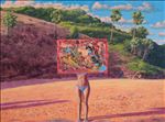 The Painting and a Visitor in a Bikini on the Beach, 2026, Oil on linen, 60 x 80 cm The Painting and a Visitor in a Bikini on the Beach, 2026, Oil on linen, 60 x 80 cm