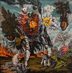Under the shadow of thorns, flowers bloom ใต้เงาหนาม ดอกไม้จึงงอกงาม, 2024, Oil on linen, 100 x 100 cm Under the shadow of thorns, flowers bloom ใต้เงาหนาม ดอกไม้จึงงอกงาม, 2024, Oil on linen, 100 x 100 cm