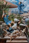 Throw Upper Teeth Down to the Dirt, Lower Teeth Up to the Roof ! ฟันบนโยนลงล่าง ฟันล่างโยนขึ้นหลังคา, 2026, Oil on linen, 190 x 130 cm Throw Upper Teeth Down to the Dirt, Lower Teeth Up to the Roof ! ฟันบนโยนลงล่าง ฟันล่างโยนขึ้นหลังคา, 2026, Oil on linen, 190 x 130 cm